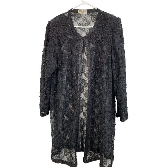 Rare VTG 90s Brilliante By J.A. Black Bead Lace Cardigan Jacket Mother of Bride - Picture 13 of 14